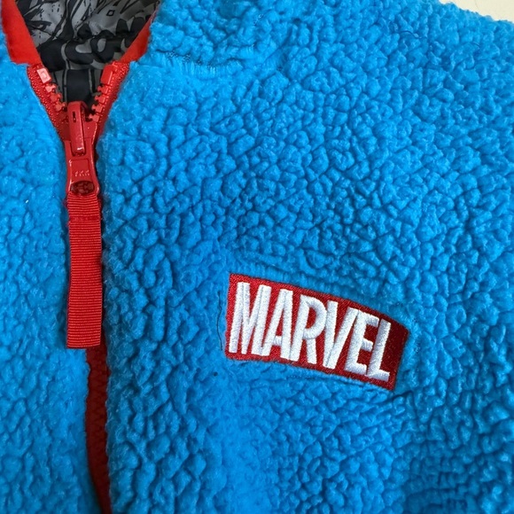 MARVEL Sherpa Reversible Jacket Coat Blue Hooded Boys Size 6 Hulk Spider-Man - Picture 5 of 9